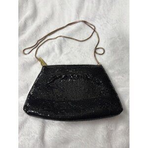 Whiting & Davis Black Mesh Crossbody Evening Bag with Gold Chain Strap